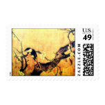 SPRING BIRD AND FLOWER TREE Yellow Brown Sepia Postage Stamp