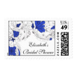 Stylish Blue Floral Bridal Shower Postage Stamp