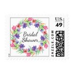 Stylish Purple & Pink Floral Wreath Bridal Shower Postage Stamp