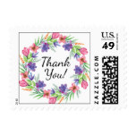 Stylish Purple & Pink Floral Wreath Thank You Postage