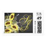 Sunflowers Chalkboard Rustic Wedding Monogram Postage Stamp