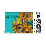 SUNFLOWERS IN BLUE TURQUOISE SUMMER PARTY Rsvp Postage Stamp