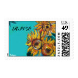 SUNFLOWERS IN BLUE TURQUOISE SUMMER PARTY Rsvp Stamp