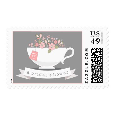 Teacup & Pink Floral Personalized Bridal Shower Postage Stamps