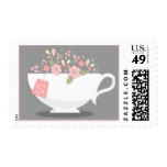 Teacup & Pink Floral Personalized Tea Party Stamp