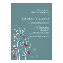 Teal and Red Winter Snow Bridal Shower Invitation