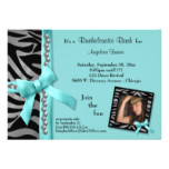 Teal Bow With Silver Pearls And Zebra Stripes Card