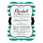 Teal Green & White Stripes; Elegant Bridal Shower Card