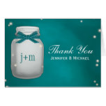 Teal Mason Jar Fireflies Wedding Thank You Card
