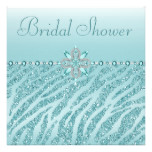 Teal Printed Jewels & Zebra Glitter Bridal Shower Card