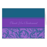 Teal Purple Swirls Thank You Bridesmaid Card