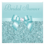 Teal Sequins, Bow & Diamond Bridal Shower Card
