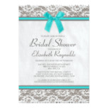 Teal Silver Country Lace Bridal Shower Invitations