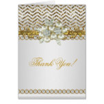 Thank You Gold Chevron White Diamond Pearl Card