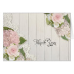 Thank You Notes Pink Hydrangeas Floral Lace Wood