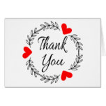 Thank You Red Heart Black Laurel Leaf Wreath Card