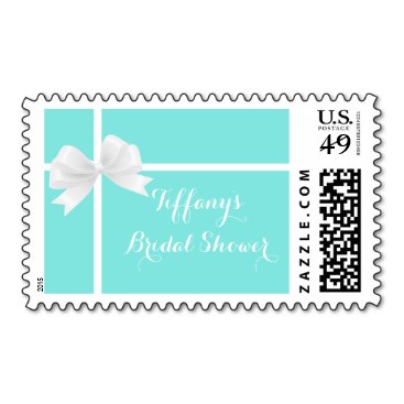 Tiffany Blue Bow & Bow Bridal Shower Postage stamp