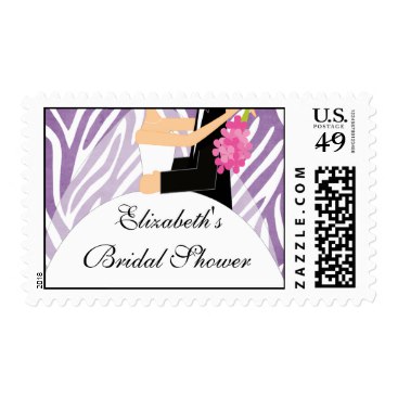 Trendy Purple Zebra Bride Bridal Shower Postage
