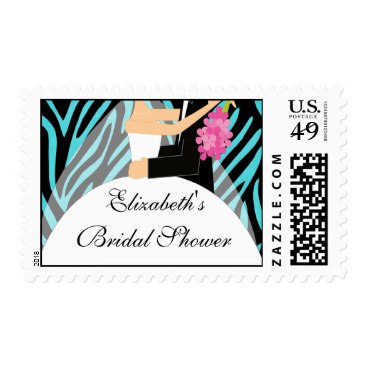 Trendy Turquoise Zebra Bride Bridal Shower Postage