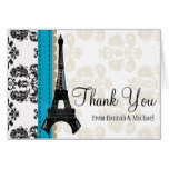 TURQUOISE AND BLACK DAMASK EIFFEL TOWER THANK YOU CARD