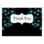 Turquoise Flourish on Black Thank You Note Card