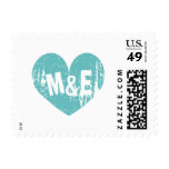 Turquoise monogram vintage heart wedding stamps