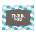 Turquoise White Gingham Canvas Thank You Postcards