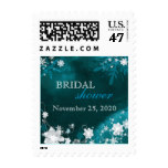 Turquoise White Winter Snow Flowers Bridal Shower Stamp