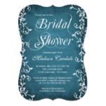 Vintage Blue Elegant Flourish Bridal Shower Invite