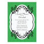 Vintage Green Damask Bridal Shower Invitation