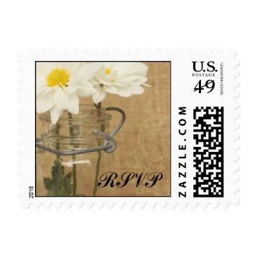 Vintage Mason Jar White Daisies Wedding RSVP Postage Stamps