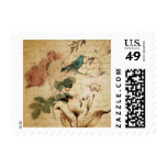 vintage rose scripts bird floral fashion stamp