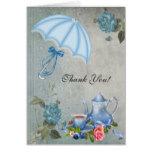 Vintage Thank You Card White Blue Tea Flowers