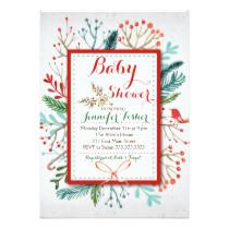 Watercolor Winter Floral Baby Shower Invitation