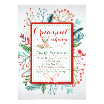 Watercolor Winter Floral ornament exchange Card
