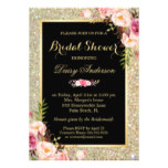 Wedding Bridal Shower Shiny Gold Sparkles Floral Card