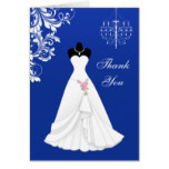 Wedding dress, chandelier on royal blue Thank You Card