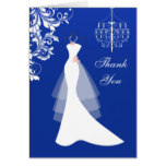 Wedding dress, chandelier on royal blue Thank You Card