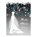 Wedding gown, snowflakes on black Bridal Shower Card