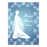 Wedding gown, snowflakes on blue Bridal Shower Card