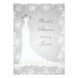 Wedding gown, snowflakes on gray Bridal Shower Card