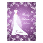 Wedding gown, snowflakes on purple Bridal Shower Card