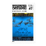 WEDDING LOVE BIRDS MONOGRAM black blue sapphire Postage Stamp