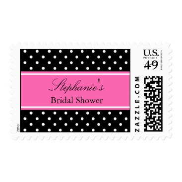 White Black, Hot Pink Polka Dot Bridal Shower Postage Stamps