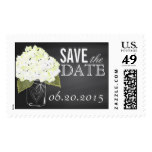 White Hydrangea Chalkboard Mason Jar Save the Date Postage Stamp