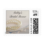 White Pearls and Blue Lace Bridal Shower Postage Stamp