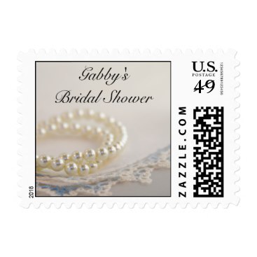 White Pearls and Blue Lace Bridal Shower Postage Stamp