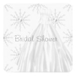 White Snowflakes Wedding Dress Bridal Shower Card