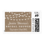White String Lights On Rustic Burlap Bridal Shower Postage Stamp