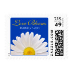 White Yellow Daisy Royal Blue Love Blooms Wedding Postage Stamp